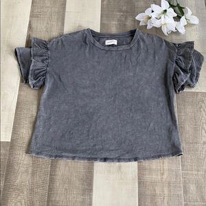 Womens Ruffle Sleeve Gray Tee